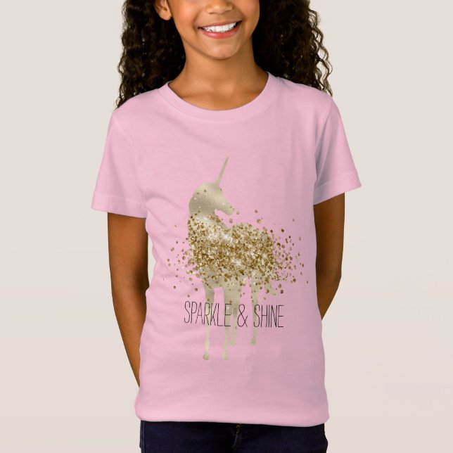 Camiseta Girly Aqua Gold Confetti Purpurina Unicorn (Anverso)