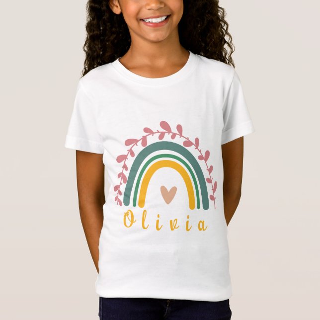 Camiseta Girly Boho Rainbow con nombre personalizado (Anverso)