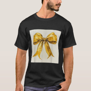 Camiseta Girly Bow en acuarela coqueta Estética dorada