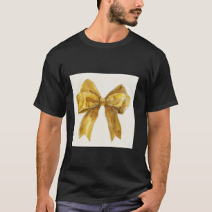 Camiseta Girly Bow en acuarela coqueta Estética dorada