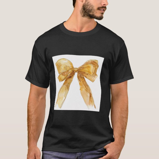 Camiseta Girly Bow en acuarela coqueta Estética dorada (Anverso)