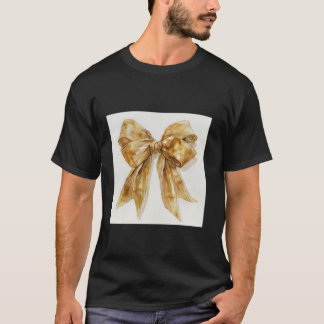 Camiseta Girly Bow en acuarela coqueta Estética dorada