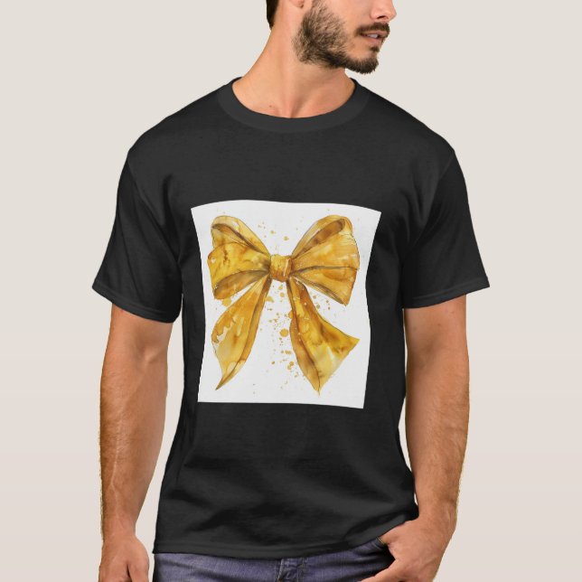 Camiseta Girly Bow en acuarela coqueta Estética dorada (Anverso)