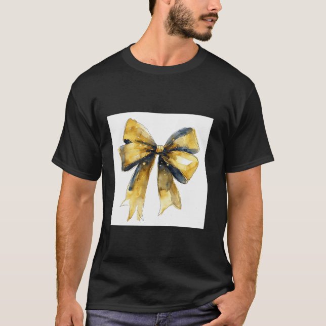 Camiseta Girly Bow en acuarela coqueta Estética dorada (Anverso)