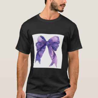 Camiseta Girly Bow en acuarela coqueta Estética púrpura