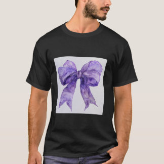 Camiseta Girly Bow en acuarela coqueta Estética púrpura