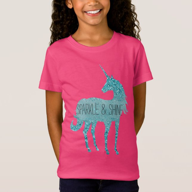 Camiseta Girly Glitz Aqua Turquoise Purpurina Unicorn (Anverso)