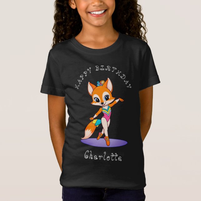 Camiseta Girly Gymnastic Fox | Chicas Cumpleaños Negro (Anverso)
