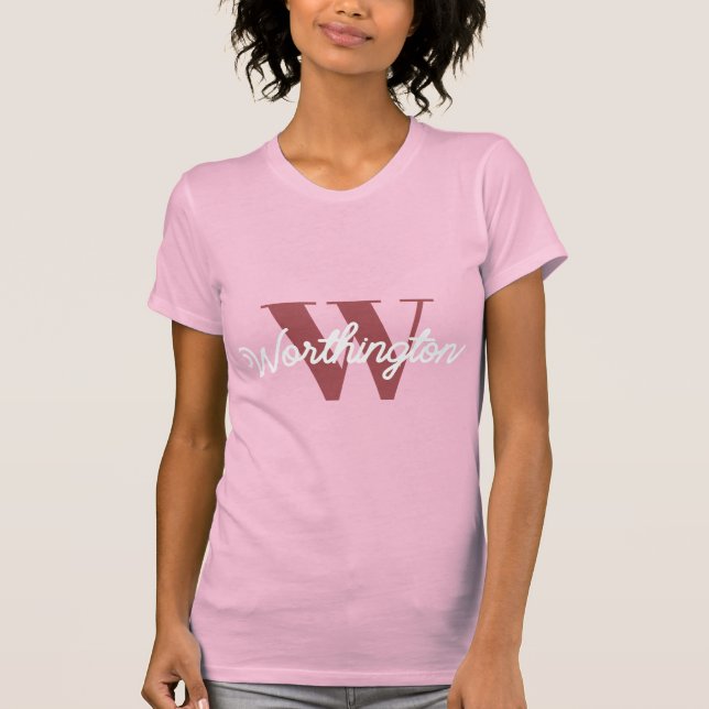 Camiseta Girly Monograma y Nombre Rojo rosa (Anverso)