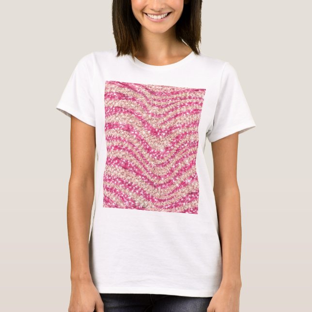 Camiseta Girly Pink Blush Glitter Zebra Pattern             (Anverso)