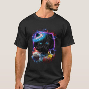 Camiseta Giro De Cara De Gato Negro En El Espacio De Galaxi