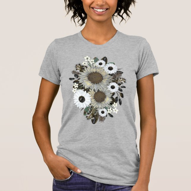 Camiseta Giro floral de girasol gris T-Shirt (Anverso)