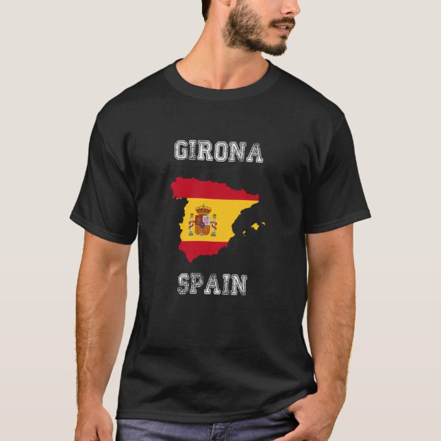 Camiseta Girona Spain Vintage Spain Flag Map (Anverso)
