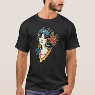 Camiseta Gitana Cabeza Tatuaje Tradicional Estadounidense