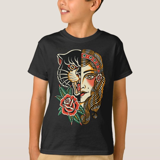 Camiseta Gitano pantera estadounidense tradicional tatuaje  (Anverso)