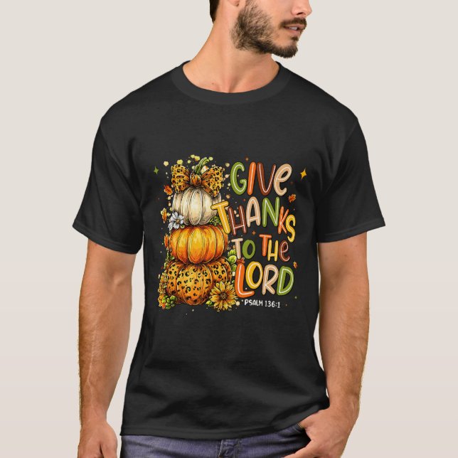 Camiseta Give Thanks To The Lord Fall Christian Cross Coque (Anverso)