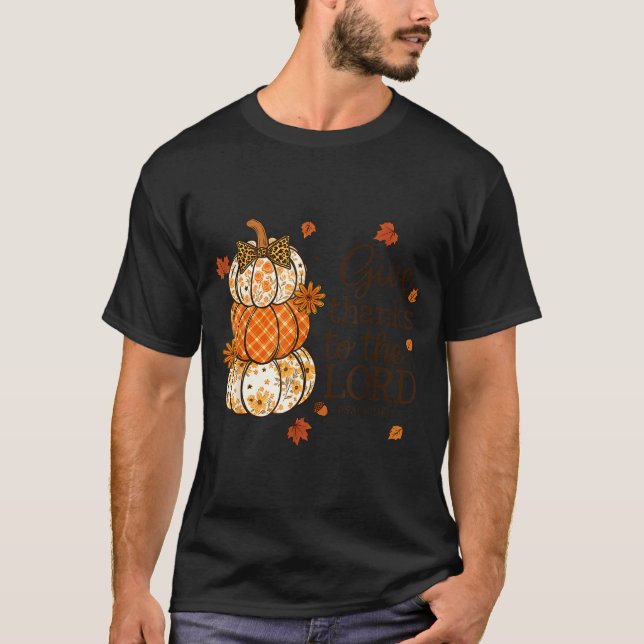 Camiseta Give Thanks To The Lord Fall Christian Pumpkin Coq (Anverso)