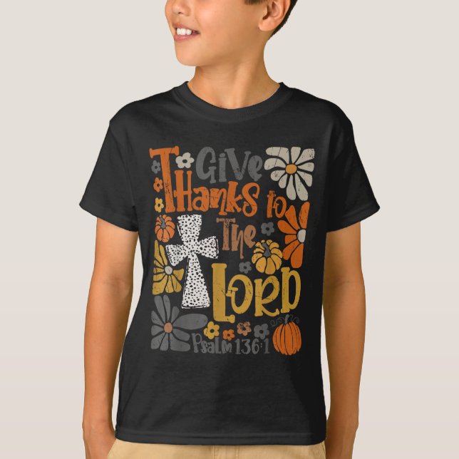 Camiseta Give Thanks To The Lord Floral Boho Retro Thanksgi (Anverso)