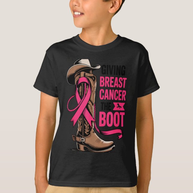 Camiseta Giving Breast Cancer The Boot Cowboy Design  (Anverso)