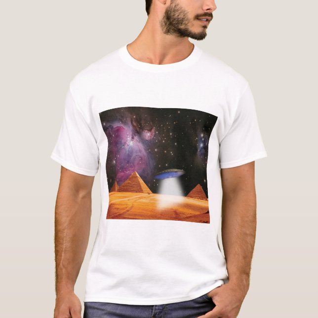 Camiseta Giza, pirámides egipcias, encuentra espacio y ovni (Anverso)