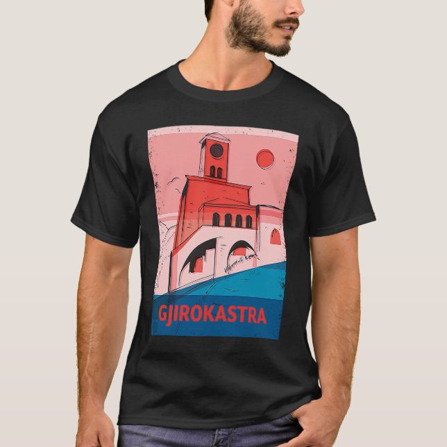 Camiseta Gjirokastra Albania City Skyline Silhouette Outlin (Anverso)