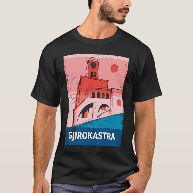 Camiseta Gjirokastra Albania City Skyline Silhouette Outlin (Anverso)