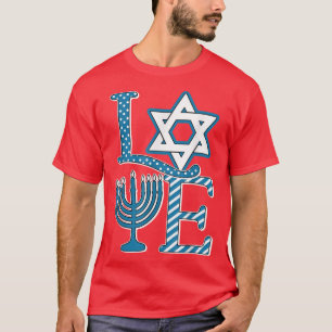 Camiseta gJLb Love Hanukkah Happy Hanukkah Menorah Jewish L
