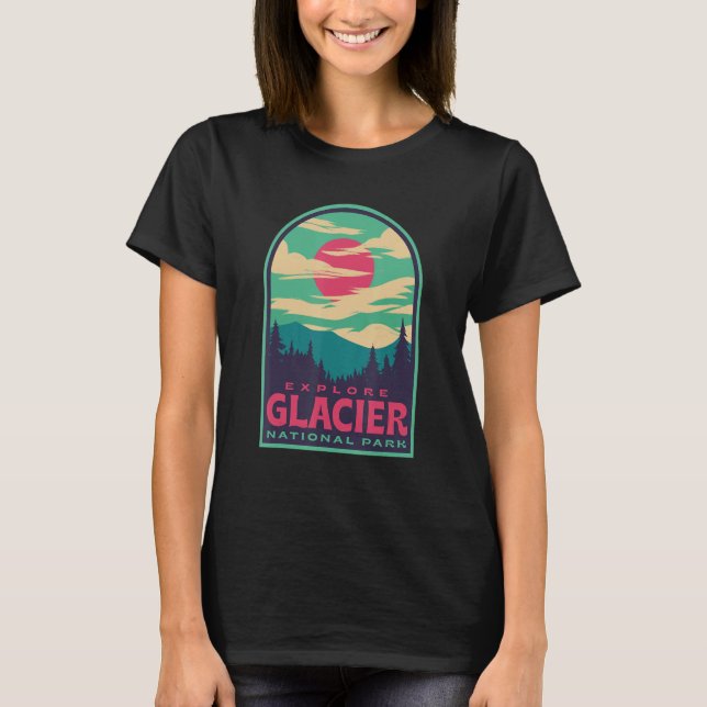 Camiseta Glacier National Park Retro Sunset (Anverso)