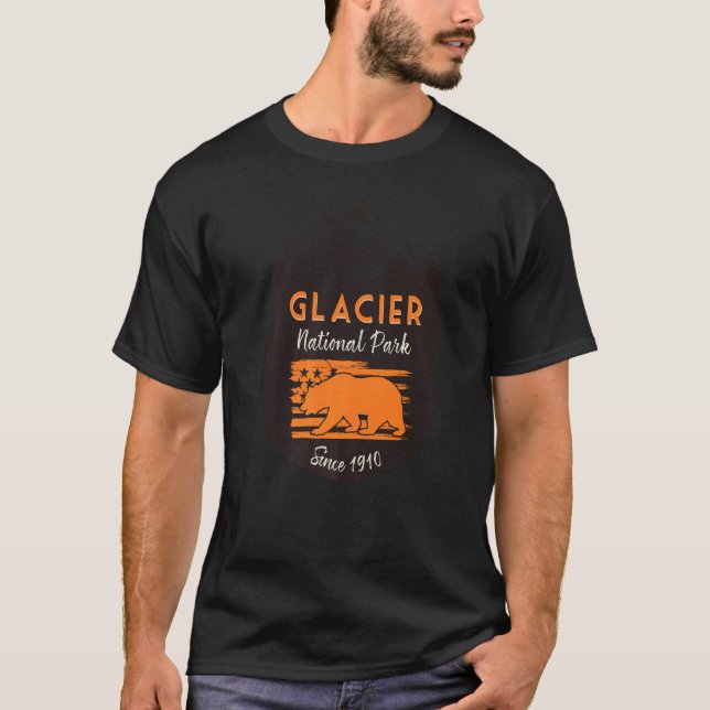 Camiseta Glacier National Park US Flag Grizzly Bear Mountai (Anverso)