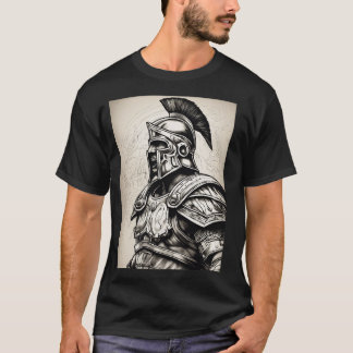 Camiseta Gladiador romano realista Tattoo Linework - Negro