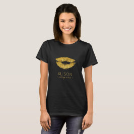Camiseta Glam black gold purpurina gran artista labial