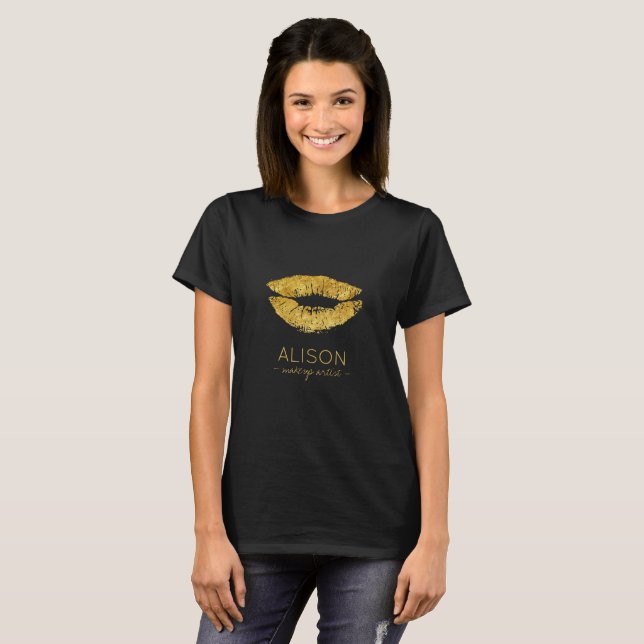 Camiseta Glam black gold purpurina gran artista labial (Anverso completo)