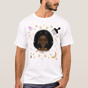 Camiseta Glam Black Woman Afro Hair pic de lápiz labial lun