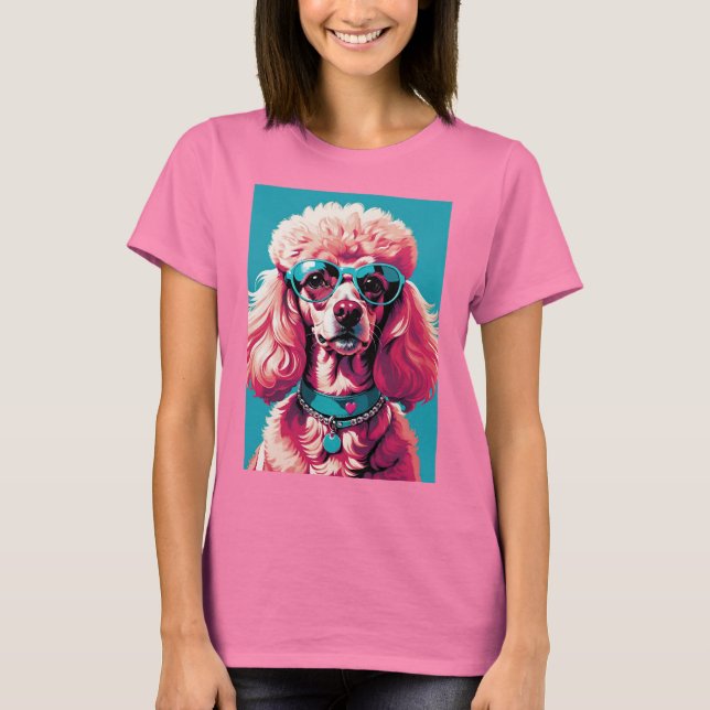 Camiseta Glam Pink Poodle In Teal Sunglasses & Heart Callor (Anverso)