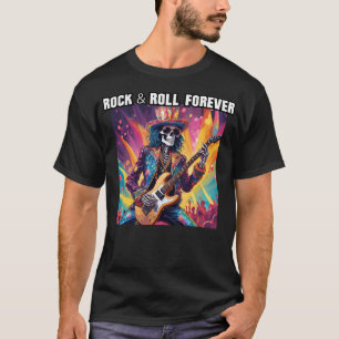 Camiseta Glam Rock Skeleton Guitarist Rock And Roll Forever