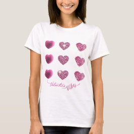 Camiseta Glam Sparkle Pink Hearts Valentine Vibes de moda