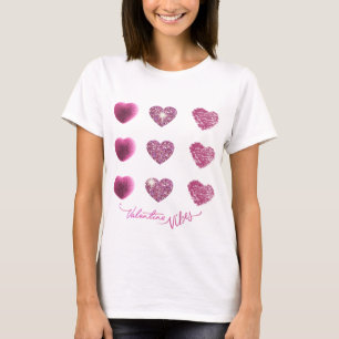 Camiseta Glam Sparkle Pink Hearts Valentine Vibes de moda