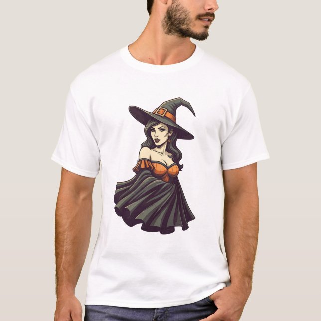 Camiseta Glam Witch Pinup Halloween Babe Retro Spooky (Anverso)