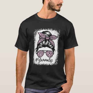 Camiseta Glamma blanqueada Life Messy Bun Leopard Print Mot