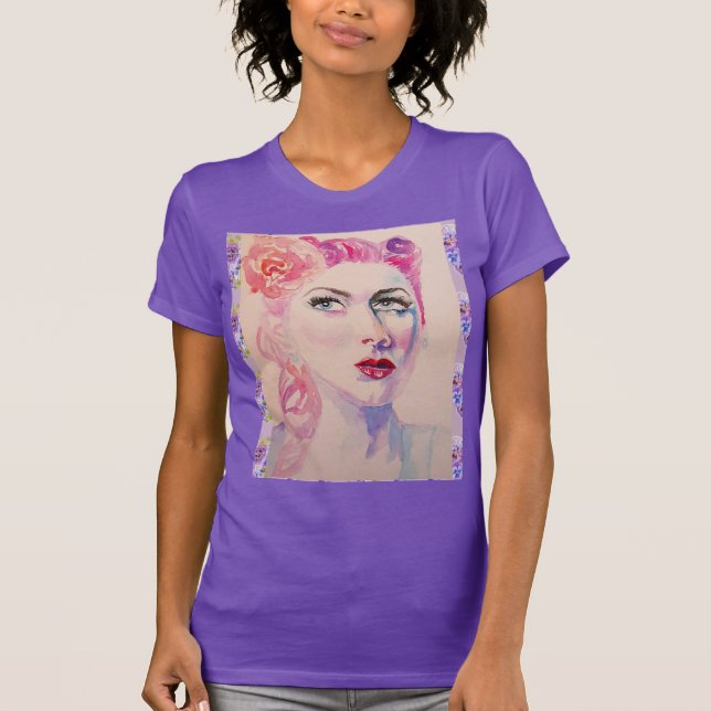 Camiseta Glamorosa Retro Mujer Vintage Púrpura Acuarela (Anverso)