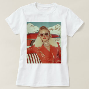Camiseta Glamoroso estilo retro invernal en un ambiente alp