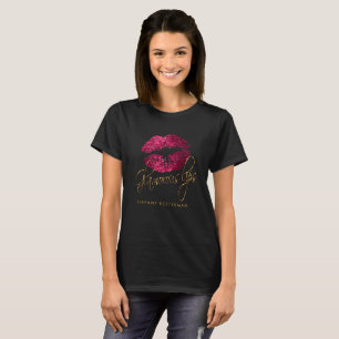Camiseta Glamorosos labios de Purpurina rosado caliente