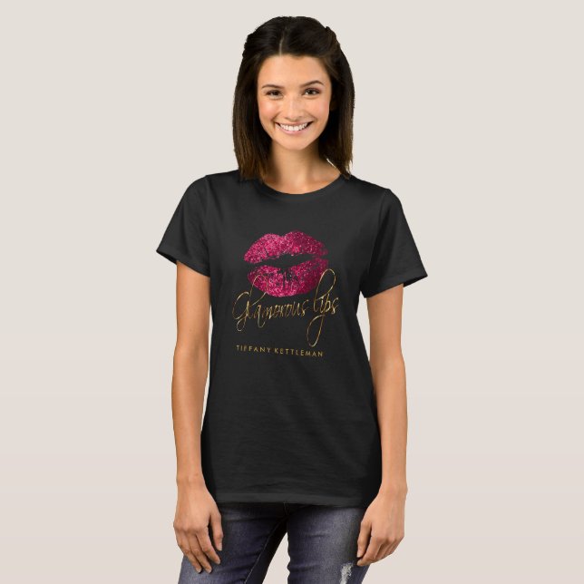 Camiseta Glamorosos labios de Purpurina rosado caliente (Anverso completo)