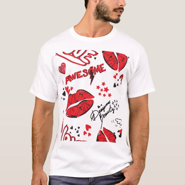 Camiseta Glamour de sketch de moda: Impresión Girlish. (Anverso)