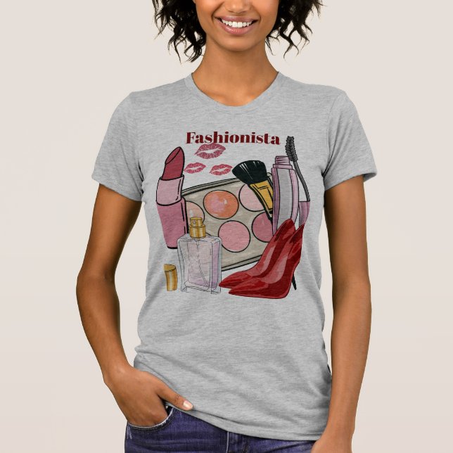 Camiseta Glamour Fashion, Makeup Essentials T-shirt for her (Anverso)