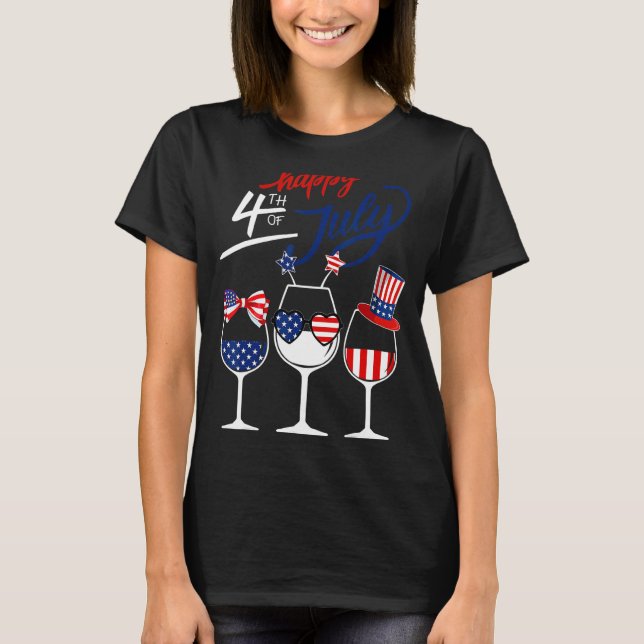 Camiseta Glass De Vino Azul Blanco Rojo Bandera Estadounide (Anverso)