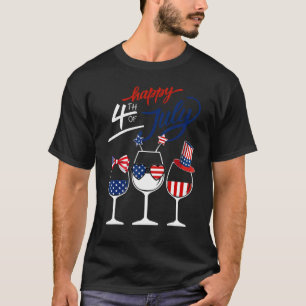 Camiseta Glass De Vino Azul Blanco Rojo Bandera Estadounide