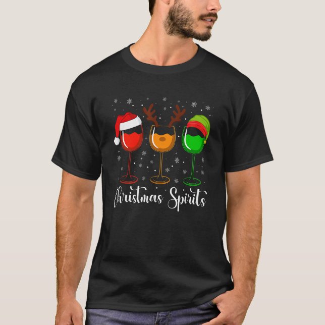 Camiseta Glasses Of Wine Christmas Spirits Xmas Lights Elf  (Anverso)