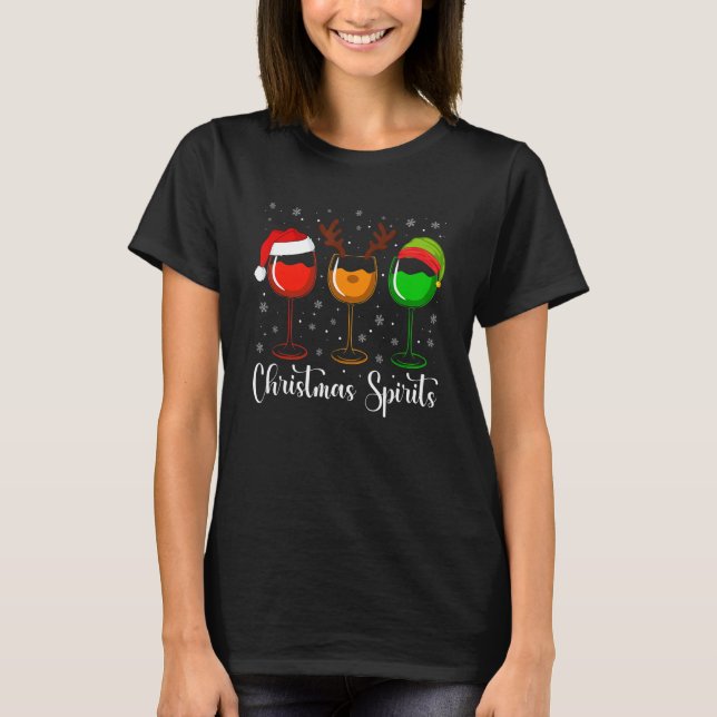 Camiseta Glasses Of Wine Christmas Spirits Xmas Lights Elf  (Anverso)