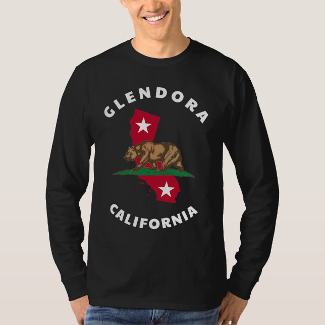 Camiseta Glendora California CA Flag and Bear Badge Souveni (Anverso)